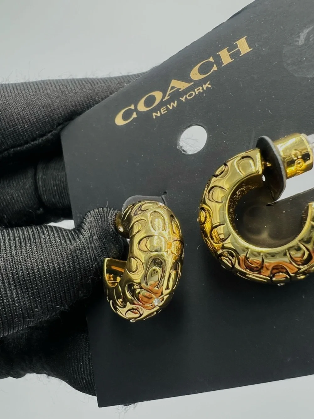 Coach Quilted Signature Chunky Hoop Earrings - Picture 6 of 6